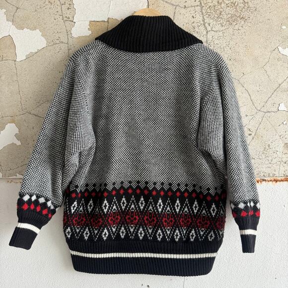 Vtg 80s Cardigan Jacket Fair Isle Knit Bomber Wool Blend Shawl Collar Women's S - Picture 4 of 8